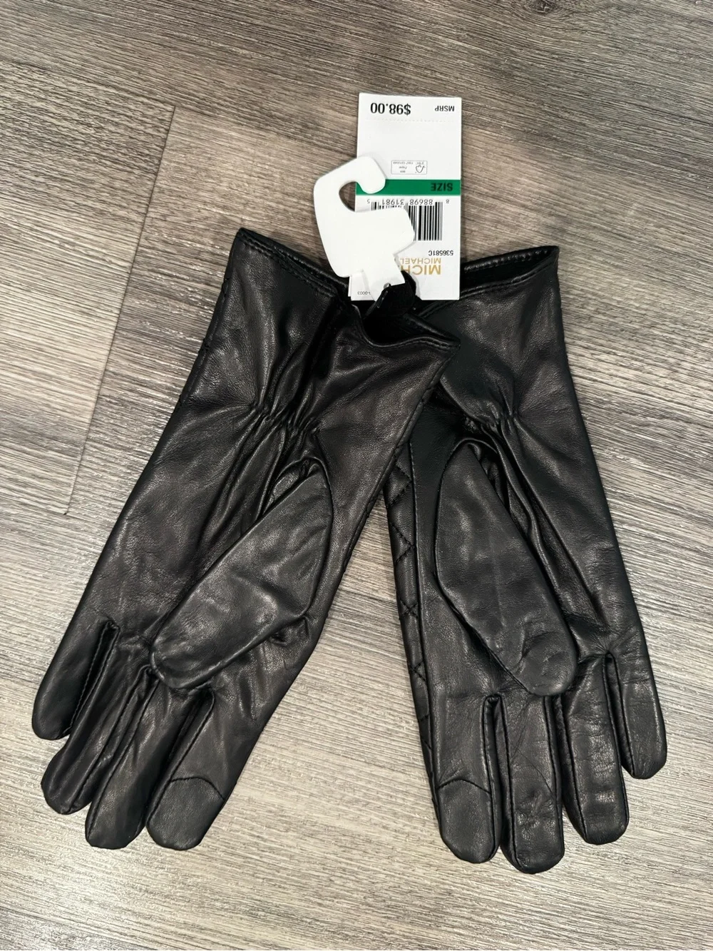 Michael Michael Kors Quilted Black Leather Tech Gloves Gold Logo Size Large